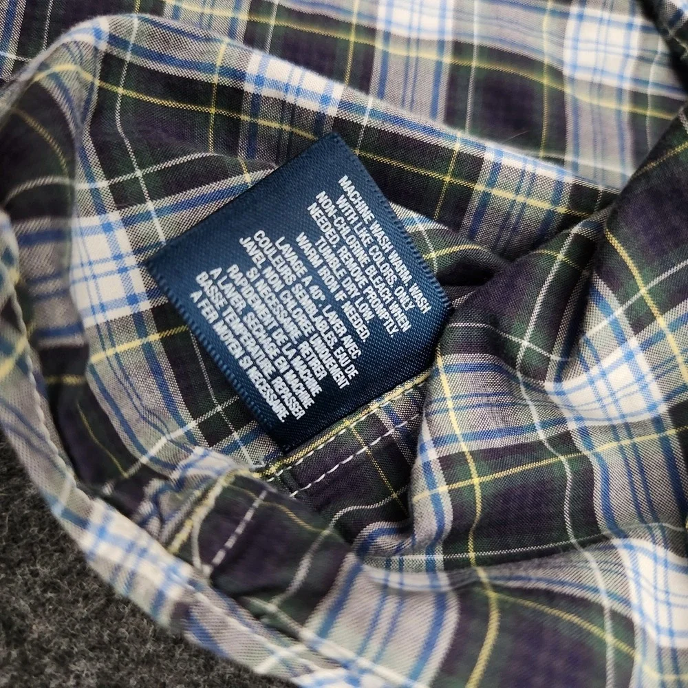 Ralph Lauren Boys Large 14-16 Green Blue Plaid Button Down‎ Shirt